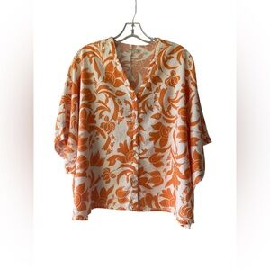 Christian Siriano Floral Orange Women's Top Size Medium